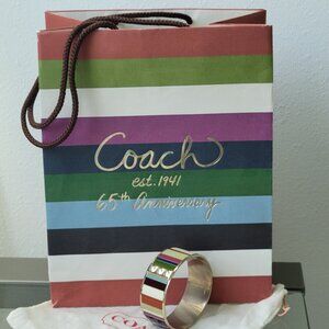 COACH 65th ANNIVERSARY LEGACY BANGLE BRACELET, GOLD & ENAMEL w/ Dust & Gift Bag